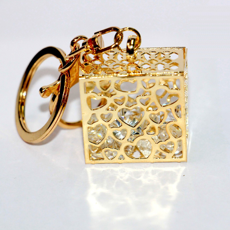 Special Love Diomond Store In Golden Cube Metal Keychain